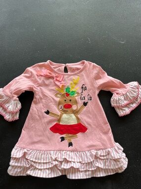 Magical Season Pink Reindeer Ruffle Dress toddler Top